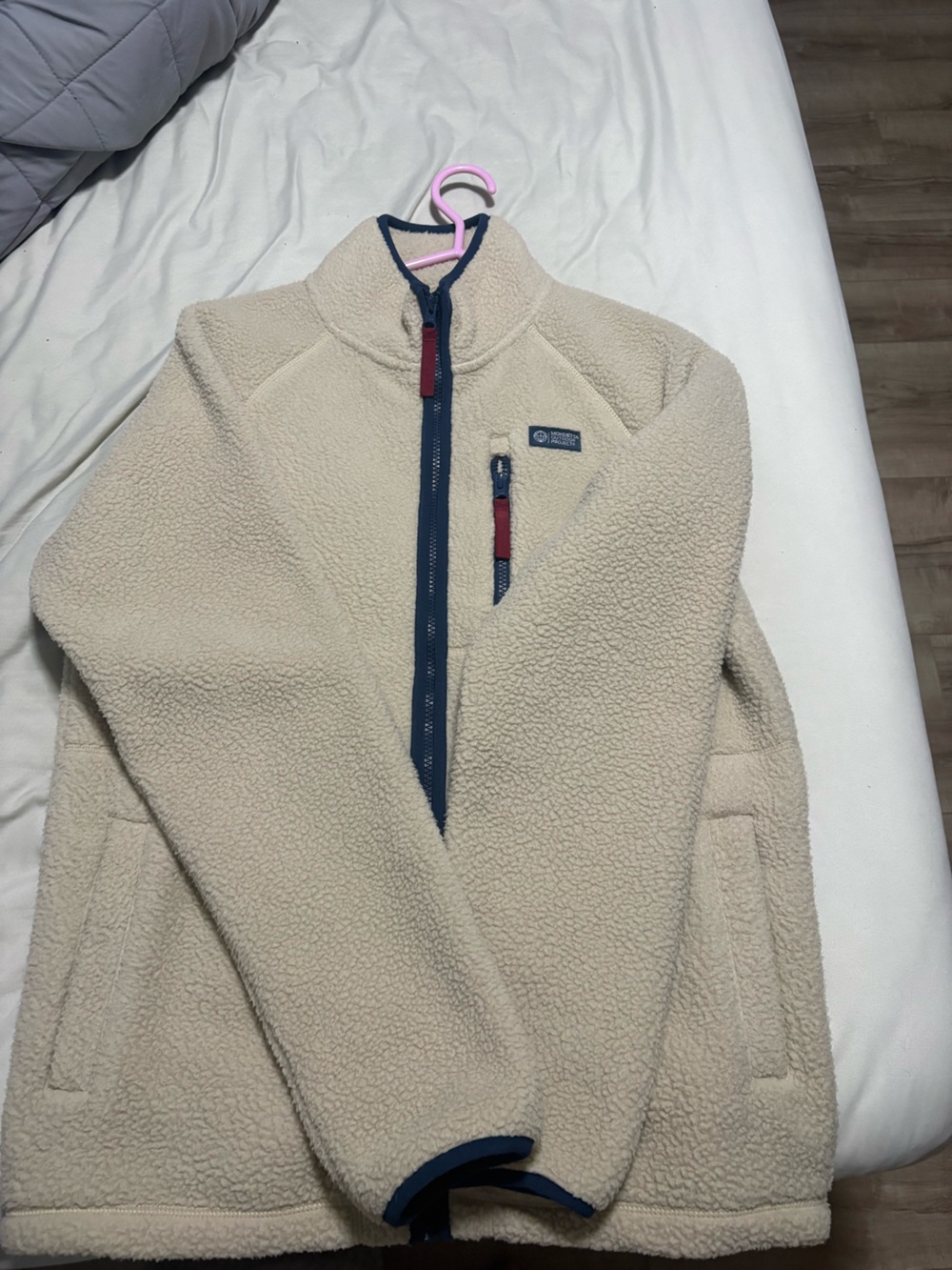 Mondetta Cream Sherpa Zip-Up Jacket with Navy & Red Accents